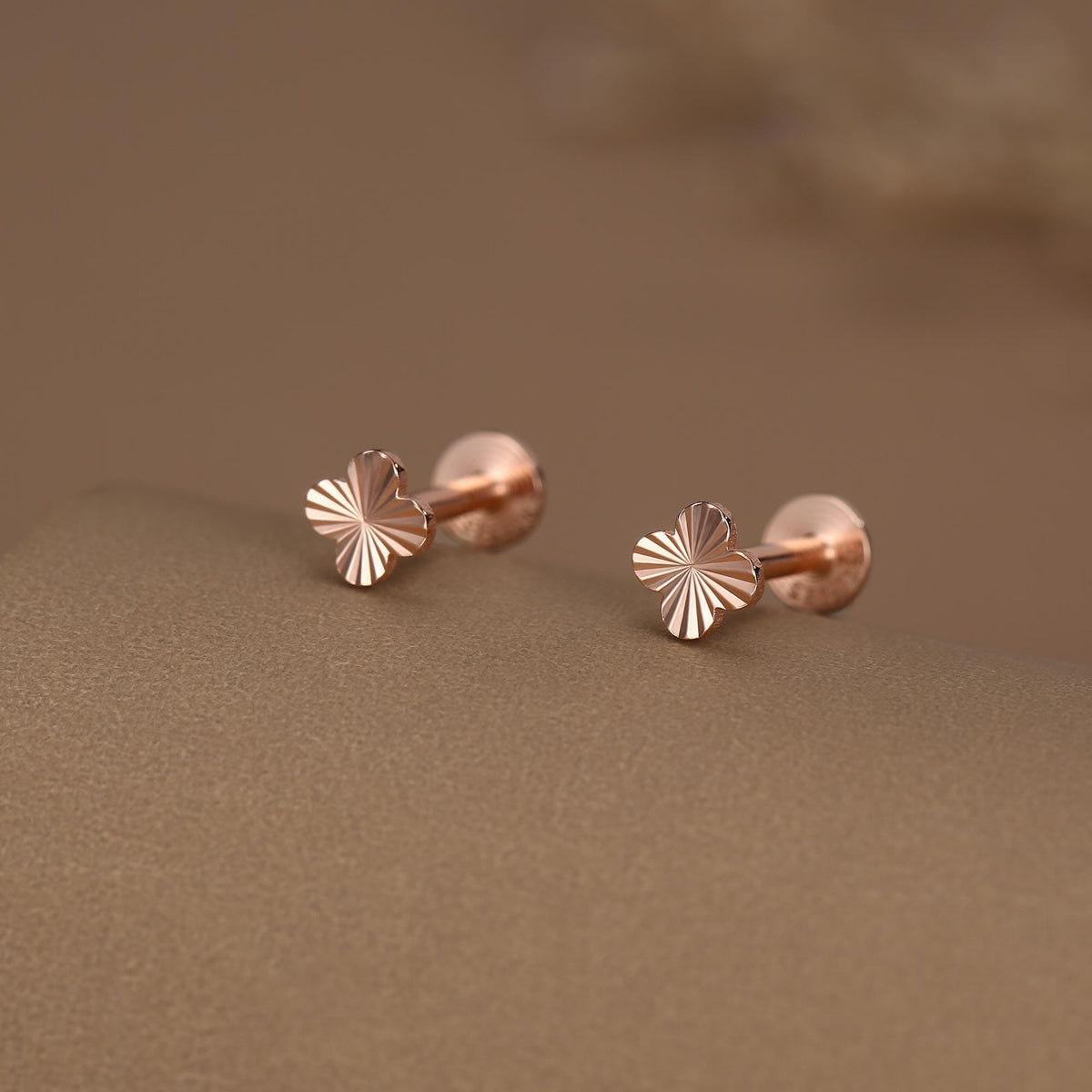 Sterling Silver Quatrefoil Flower 16G Flat Back Earrings