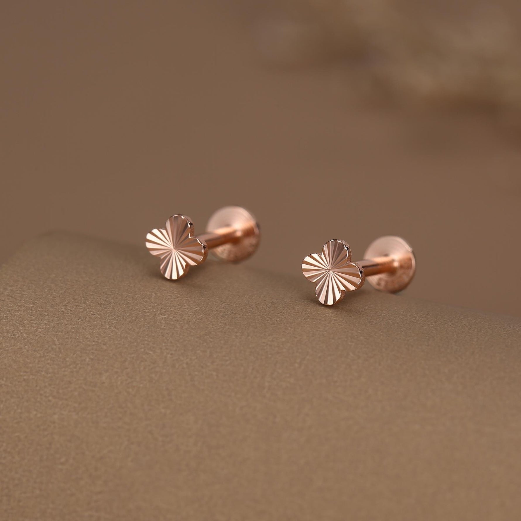 Sterling Silver Quatrefoil Flower 16G Flat Back Earrings