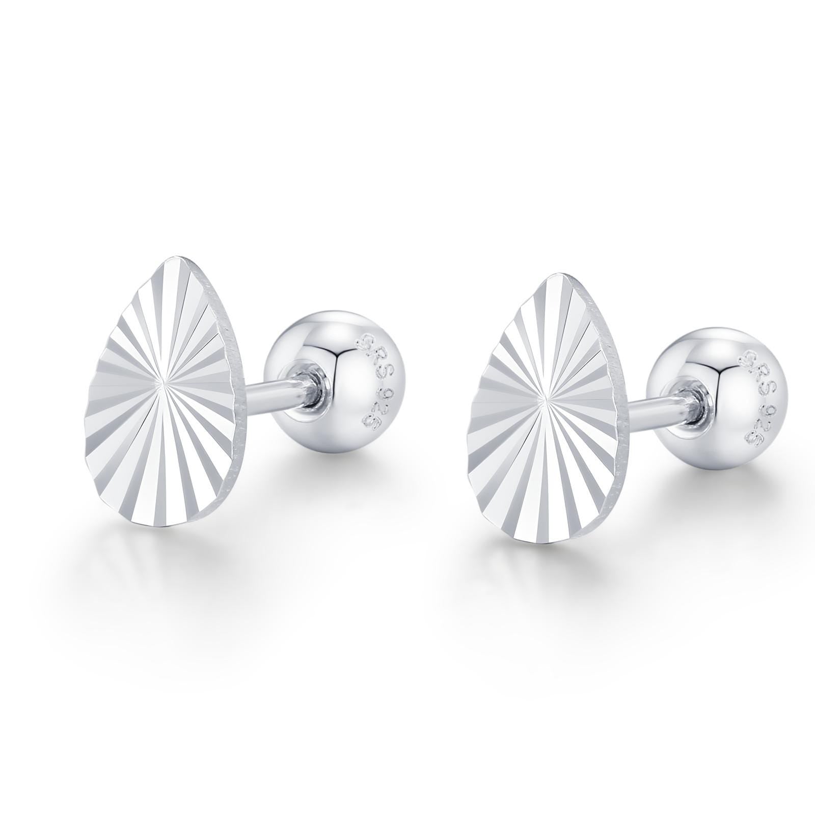 Sterling Silver Sunburst Teardrop 16G Flat Back Earrings