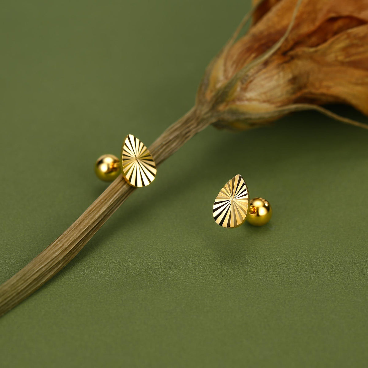 Sterling Silver Sunburst Teardrop 16G Flat Back Earrings