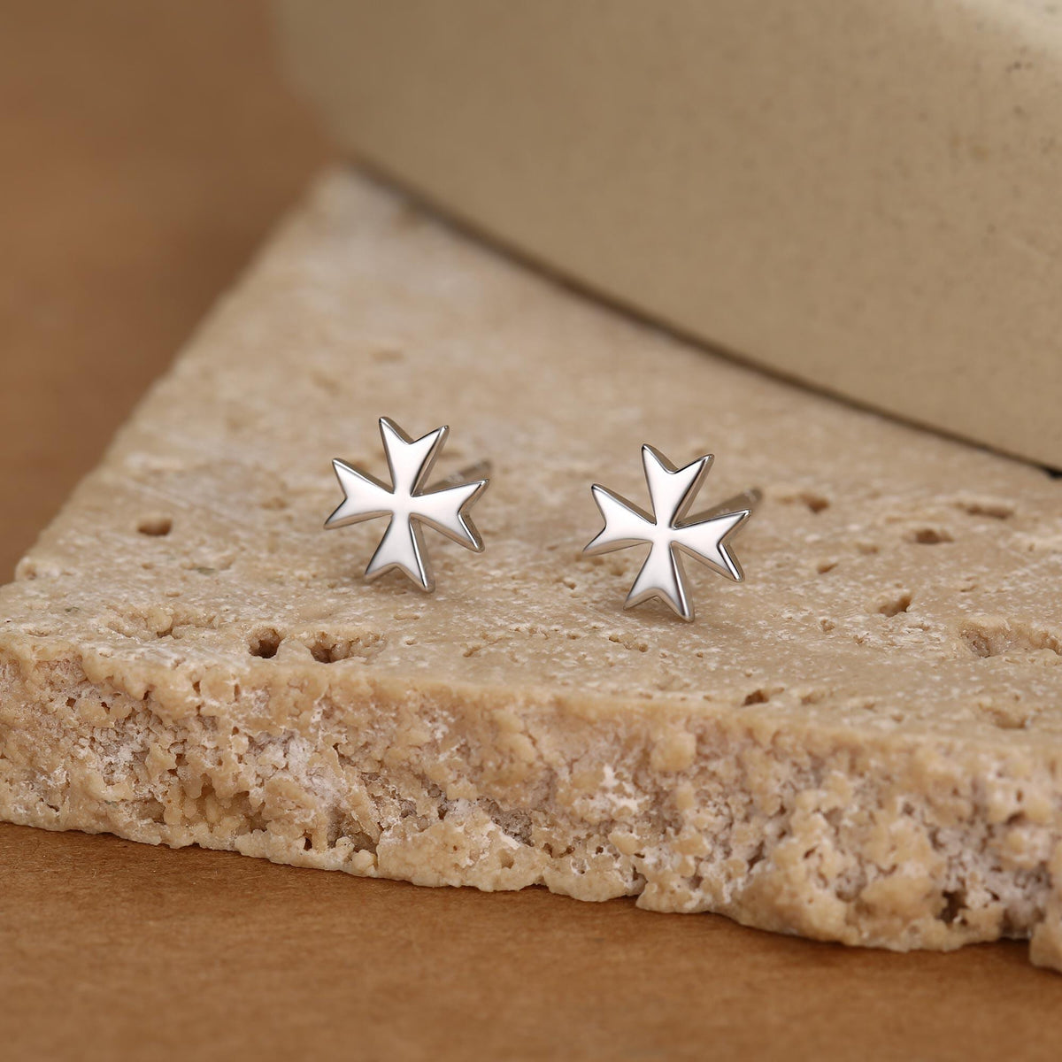 Sterling Silver Maltese Cross Stud Earrings
