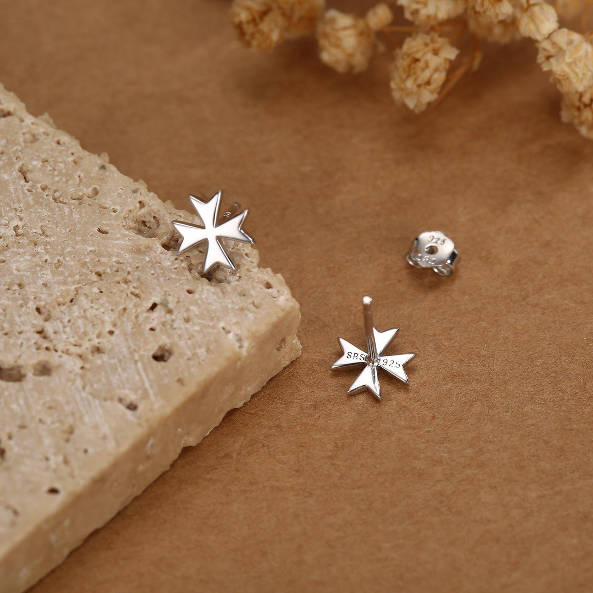Sterling Silver Maltese Cross Stud Earrings