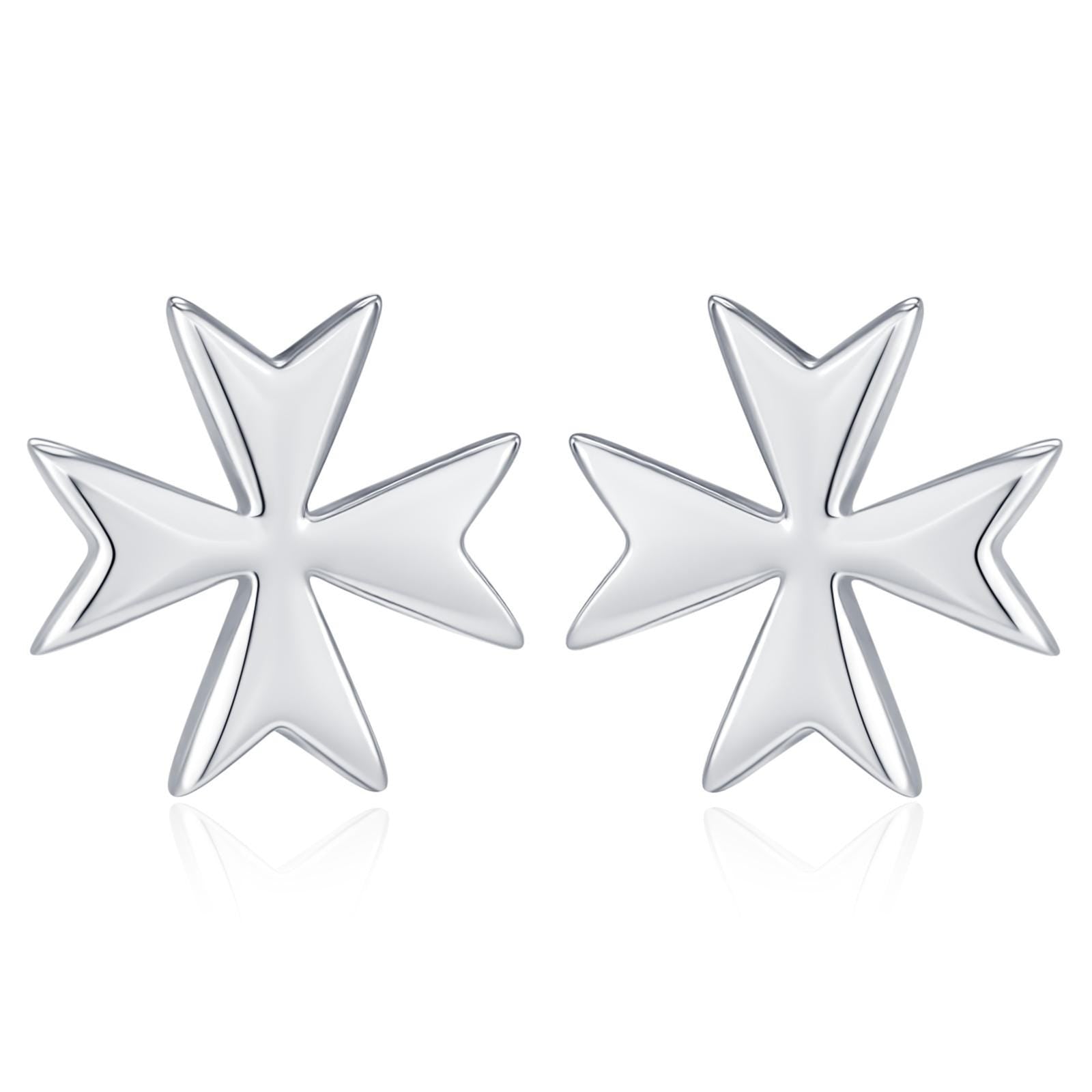 Sterling Silver Maltese Cross Stud Earrings