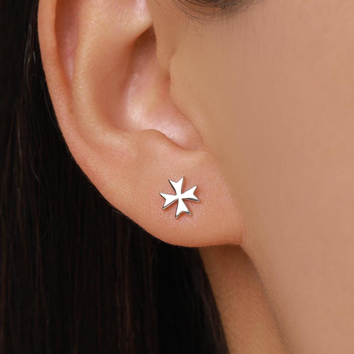Sterling Silver Maltese Cross Stud Earrings