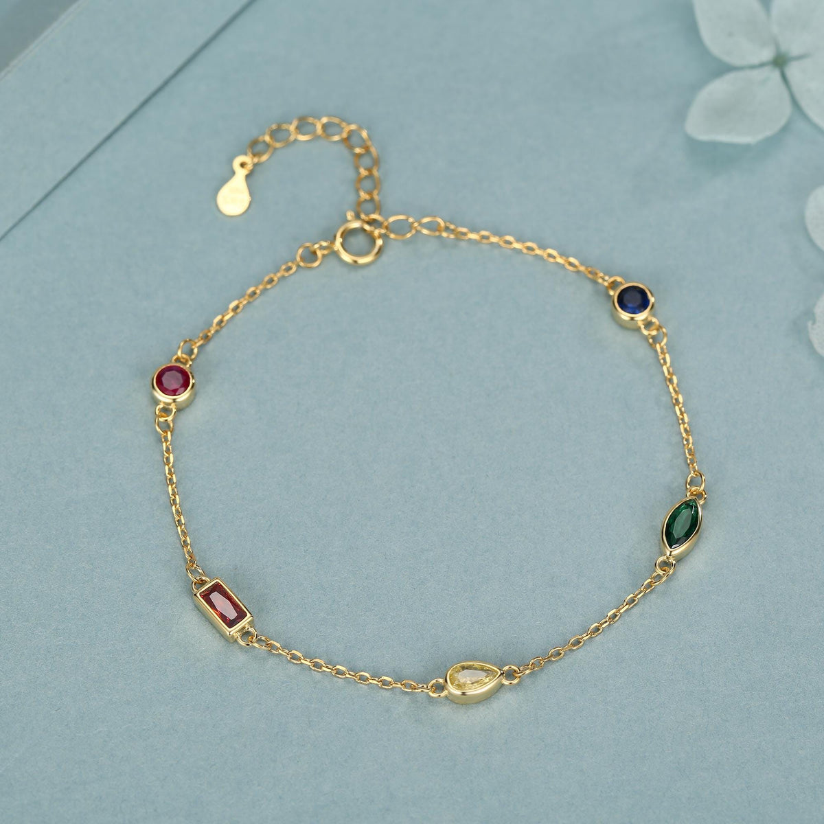 Rainbow CZ Multi Shape Station Bracelet