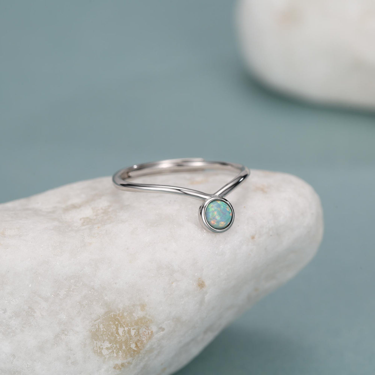 Aqua Green Opal Chevron Ring