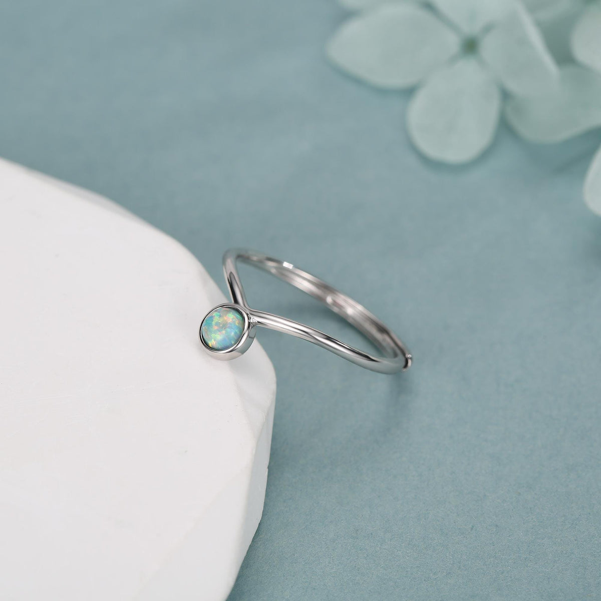Aqua Green Opal Chevron Ring