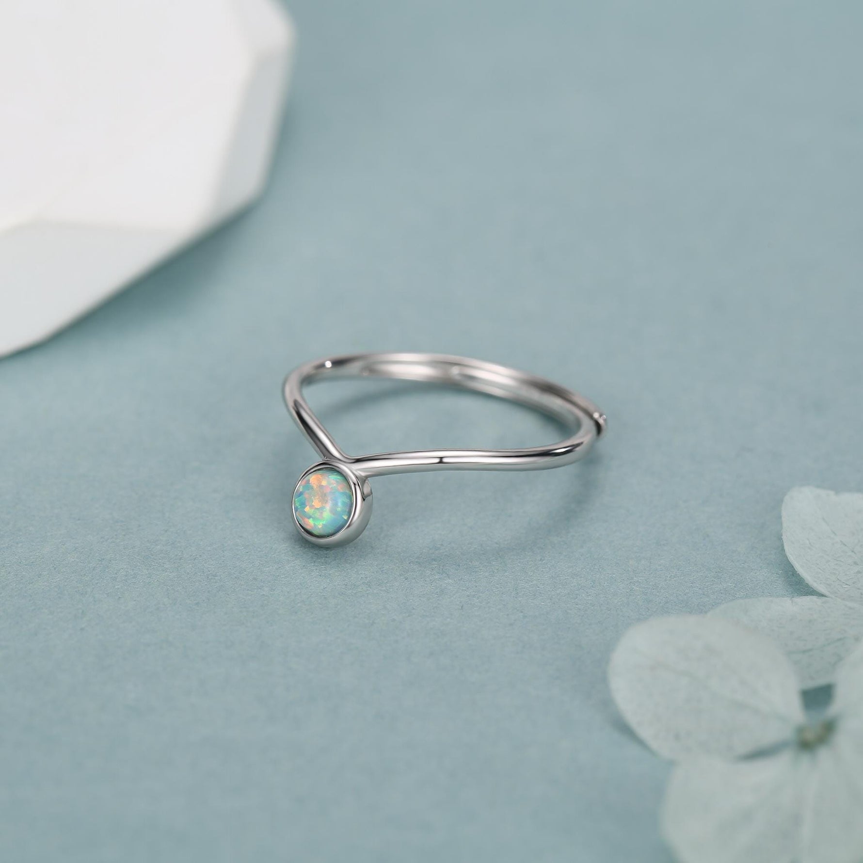 Aqua Green Opal Chevron Ring