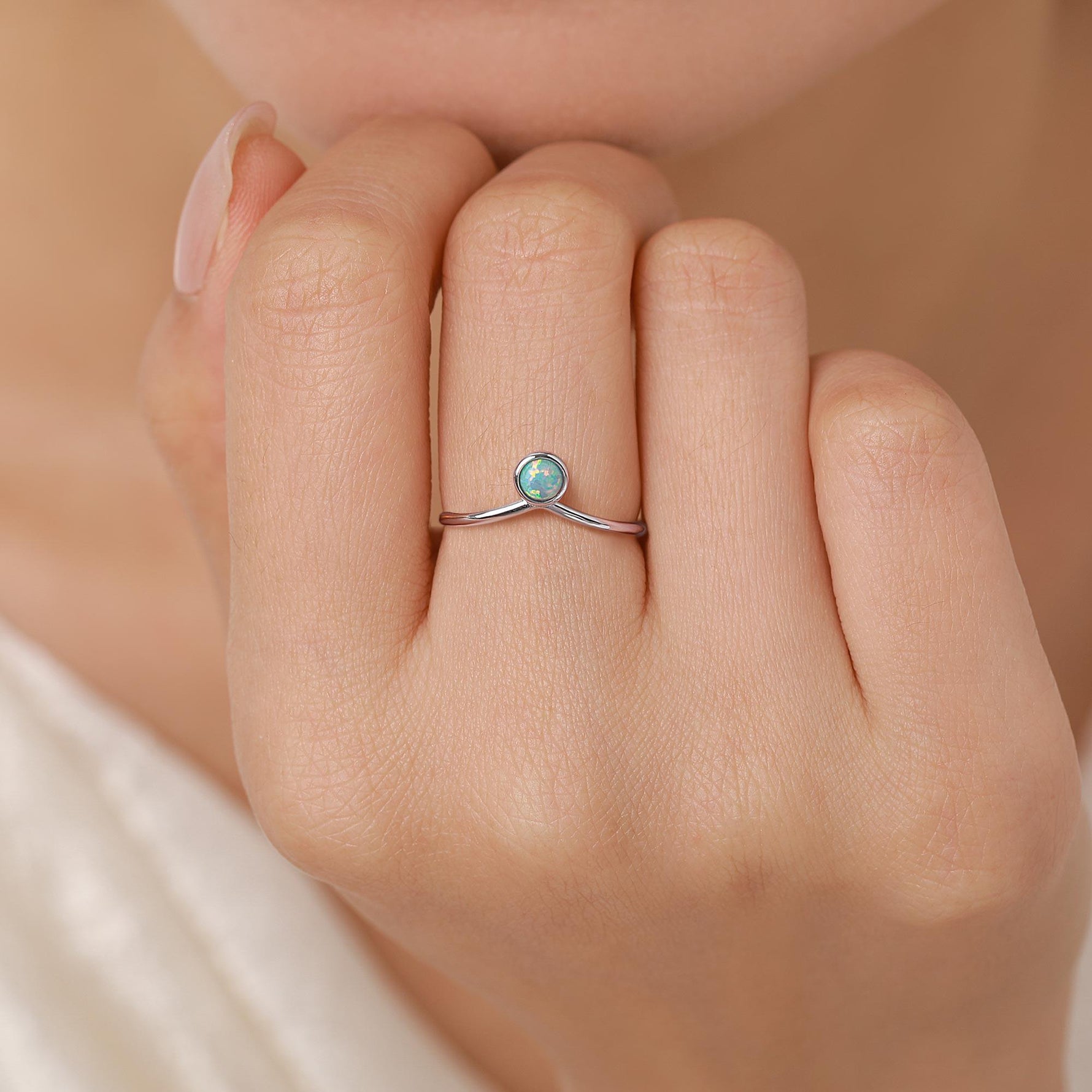 Aqua Green Opal Chevron Ring