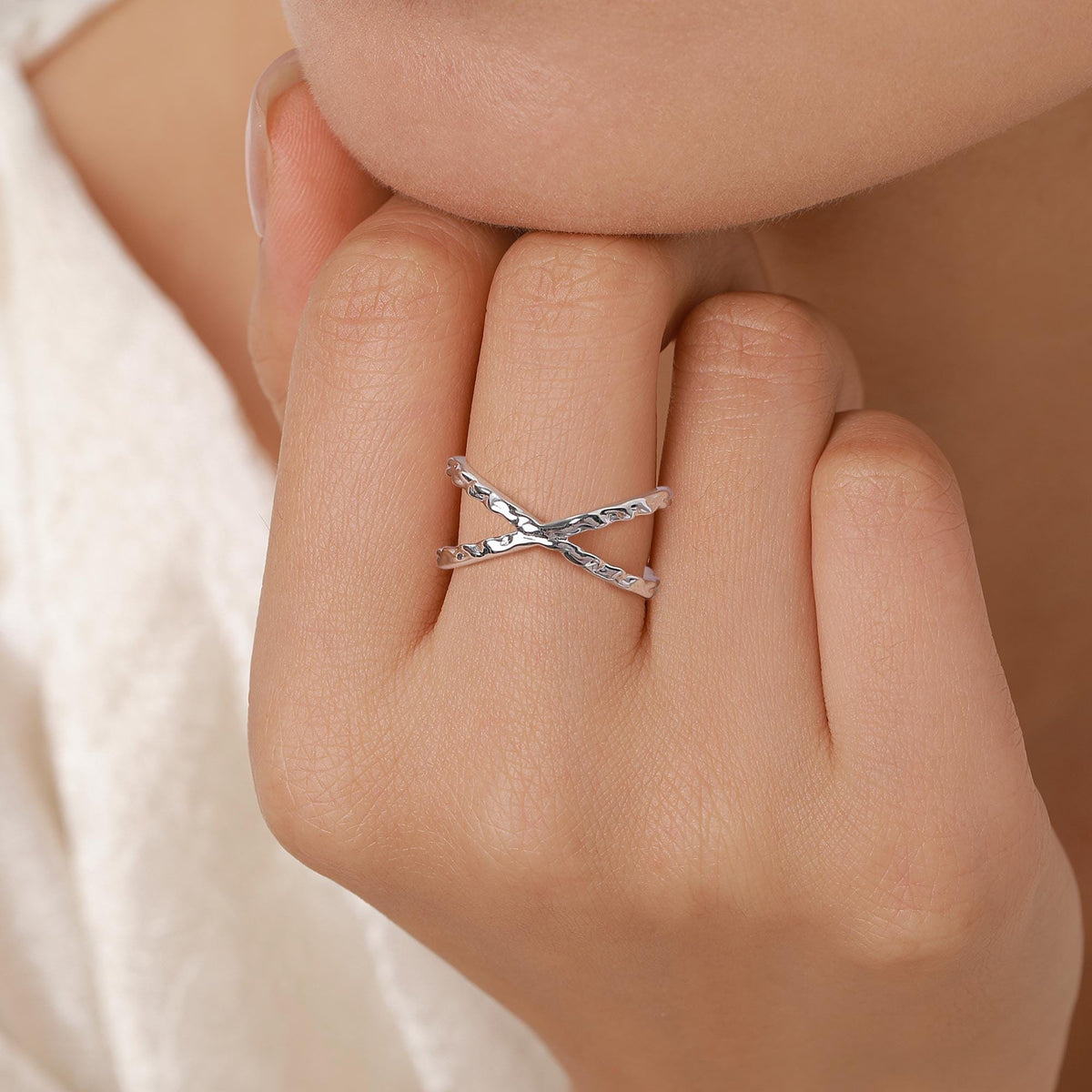 Hammered X Crossover Stacking Ring