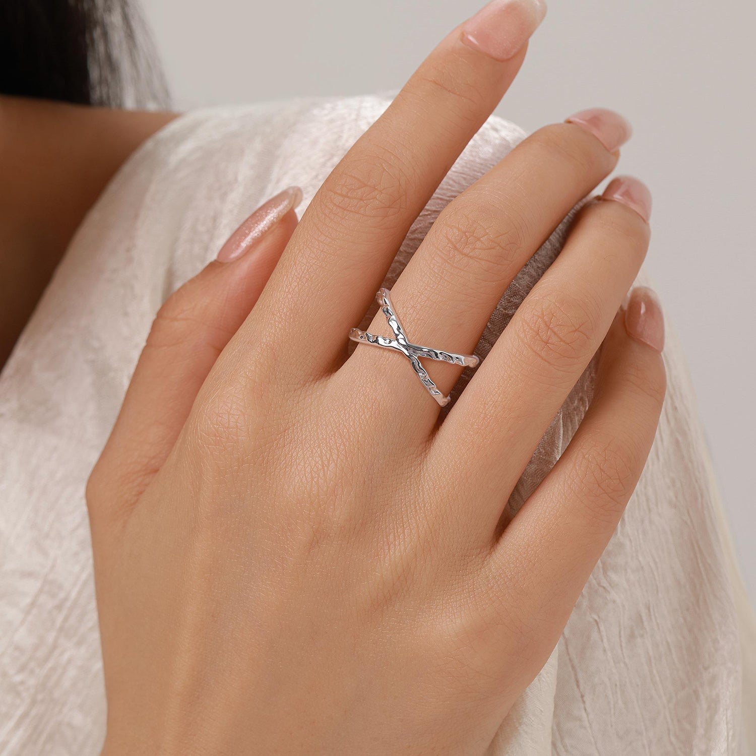 Hammered X Crossover Stacking Ring
