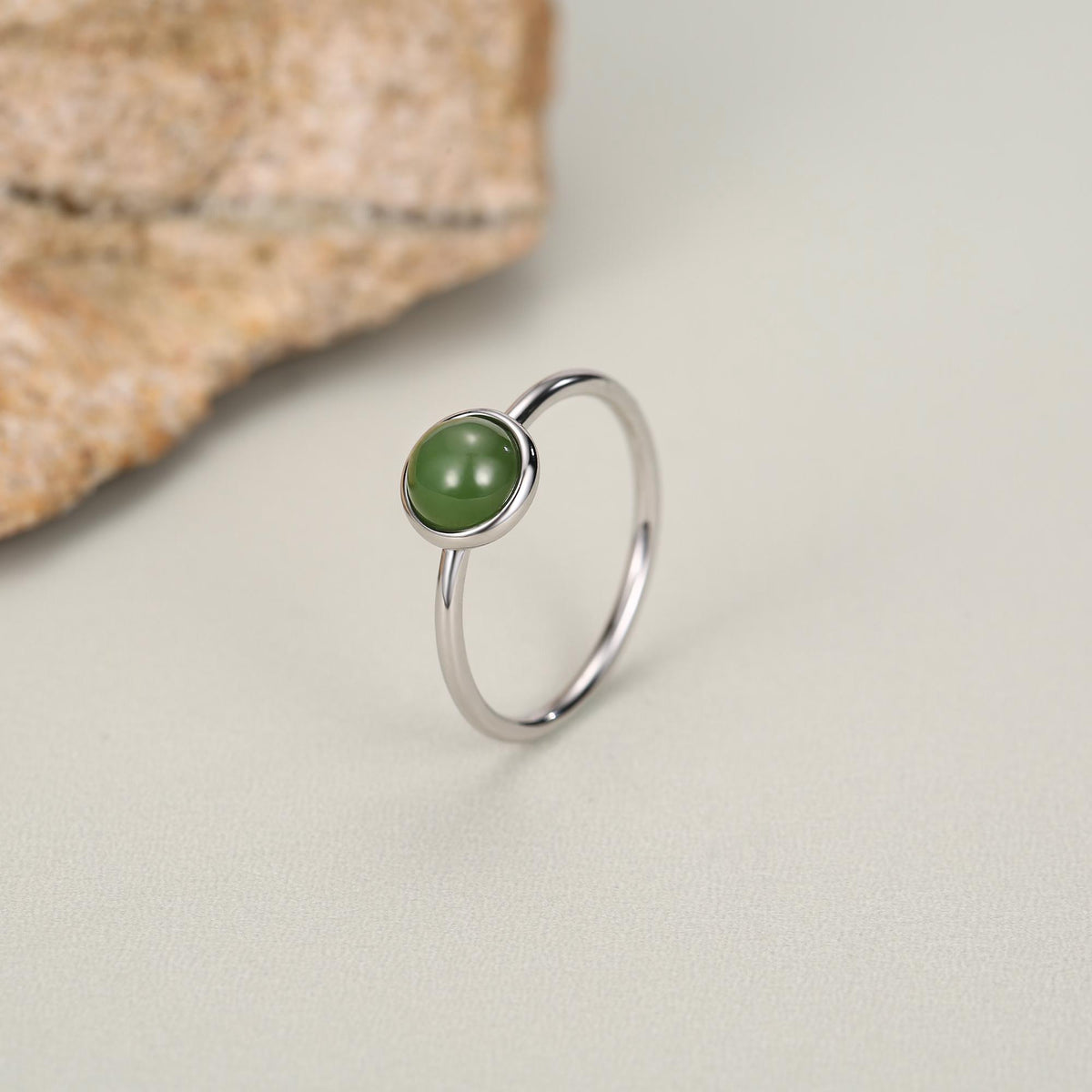 Green Jade Bezel Gemstone Ring