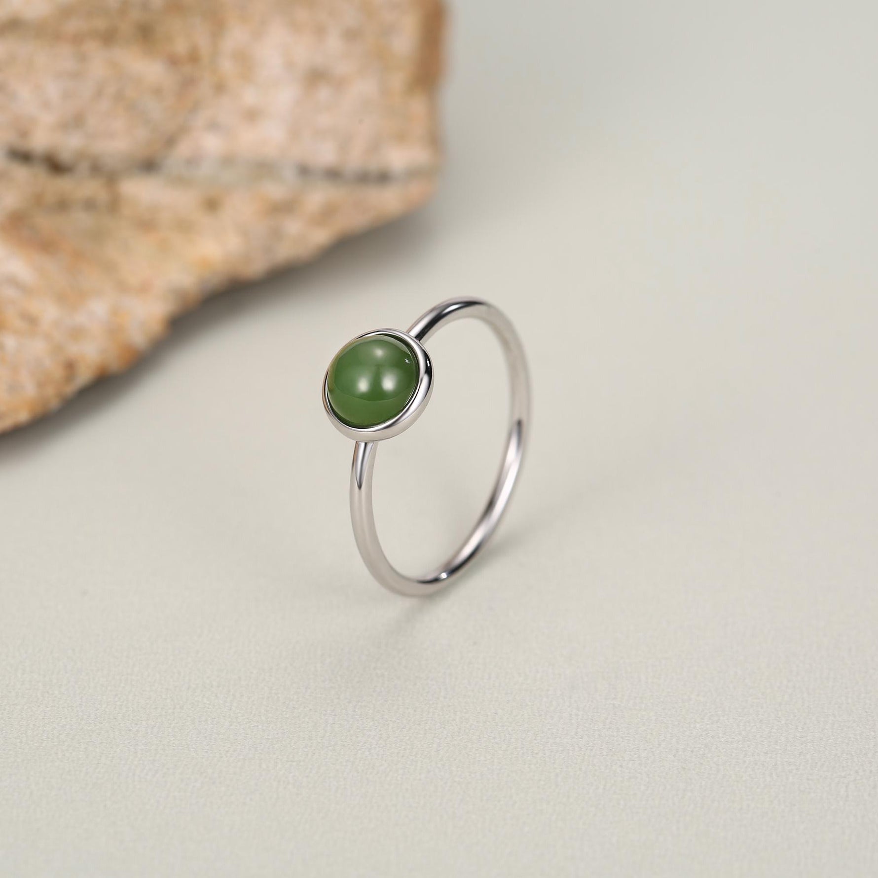 Green Jade Bezel Gemstone Ring