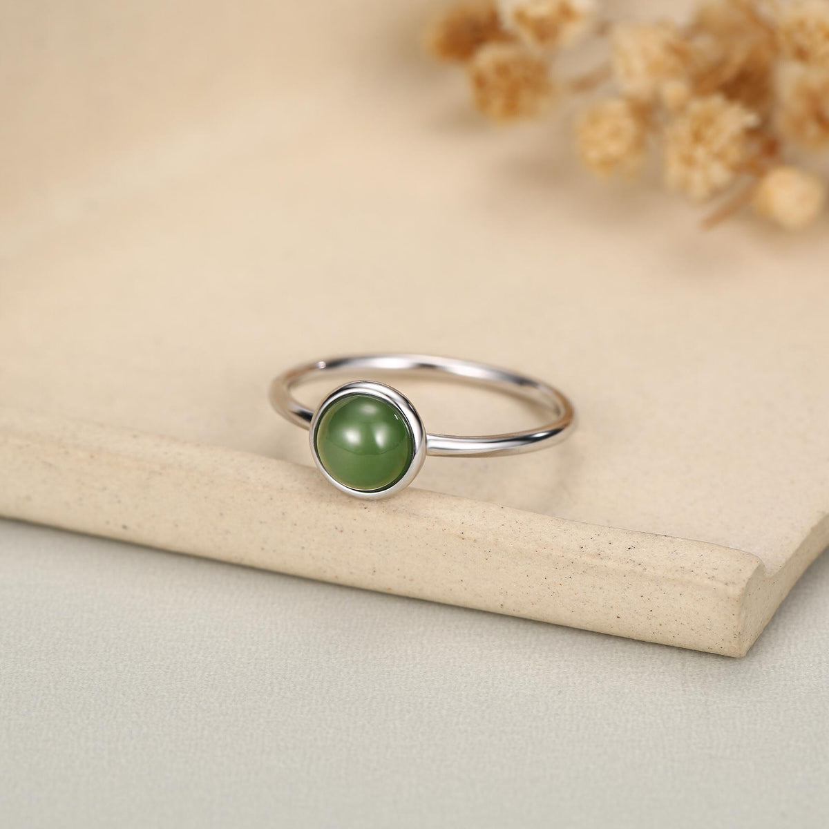 Green Jade Bezel Gemstone Ring