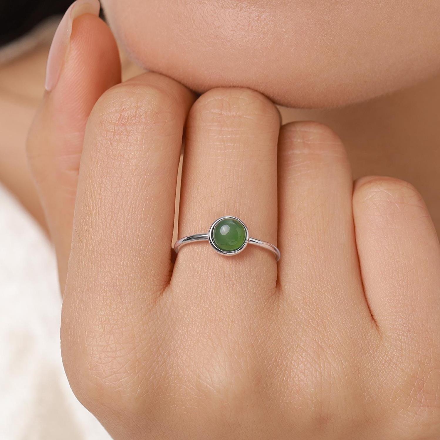 Green Jade Bezel Gemstone Ring