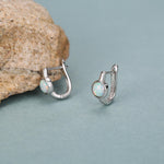 White Opal Huggie Hoop Earrings in Sterling Silver, Silver or Gold, 5mm Opal Lever Hoops, Opal Hoops, Simulated Opal Hoops, Fire Opal Hoops