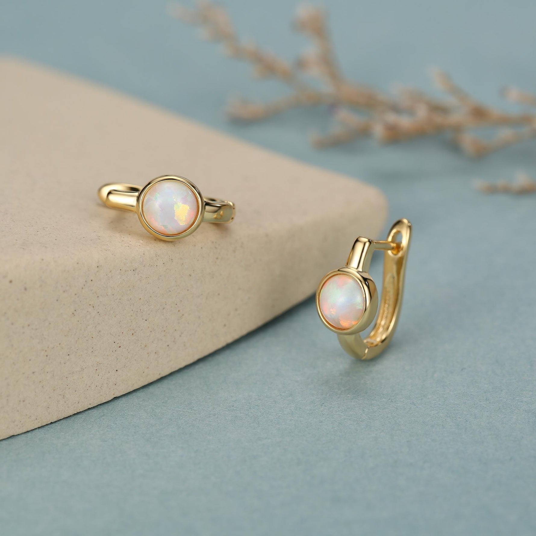 White Opal Huggie Hoop Earrings in Sterling Silver, Silver or Gold, 5mm Opal Lever Hoops, Opal Hoops, Simulated Opal Hoops, Fire Opal Hoops