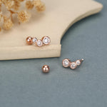 Extra Tiny CZ Trio Screw Back Earrings in Sterling Silver, Silver or Gold, Geometric Tiny Three CZ Bezel Barbell Earrings, Stacking Earrings