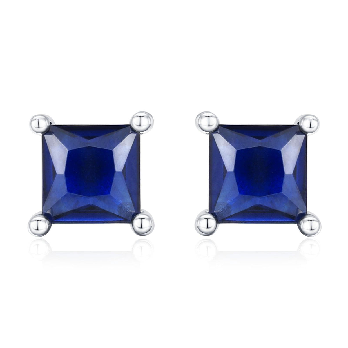 Princess Cut Dark Sapphire Blue CZ Stud Earrings in Sterling Silver, Square Cut Crystal Earrings, Purple CZ, September Birthstone