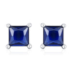 Princess Cut Dark Sapphire Blue CZ Stud Earrings in Sterling Silver, Square Cut Crystal Earrings, Purple CZ, September Birthstone
