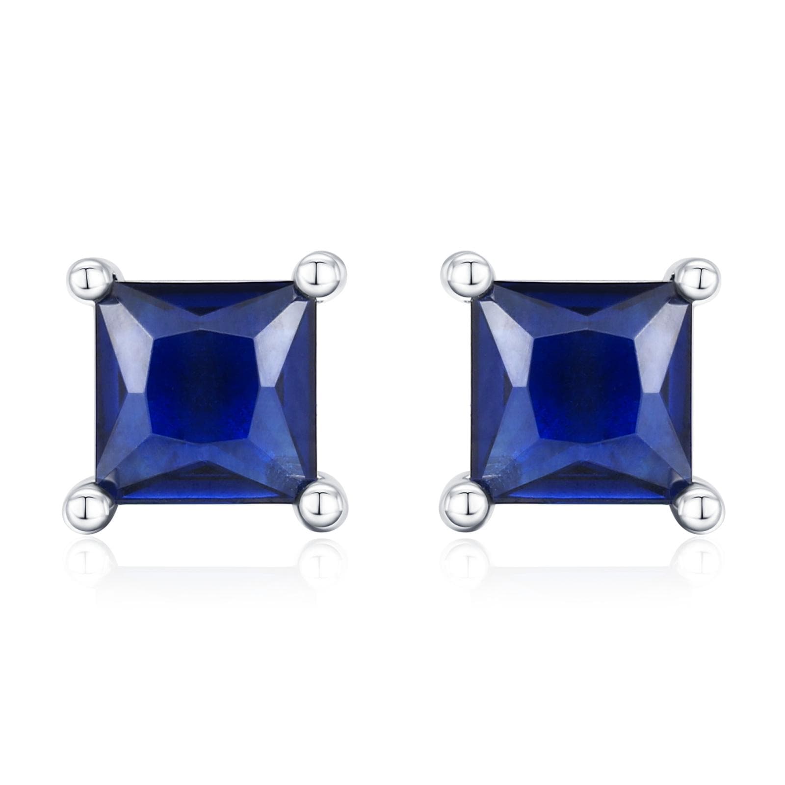 Princess Cut Dark Sapphire Blue CZ Stud Earrings in Sterling Silver, Square Cut Crystal Earrings, Purple CZ, September Birthstone