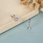Amethyst Purple CZ 16G Internally Threaded Flat Back Earrings in Sterling Silver