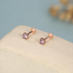 Amethyst Purple CZ 16G Internally Threaded Flat Back Earrings in Sterling Silver