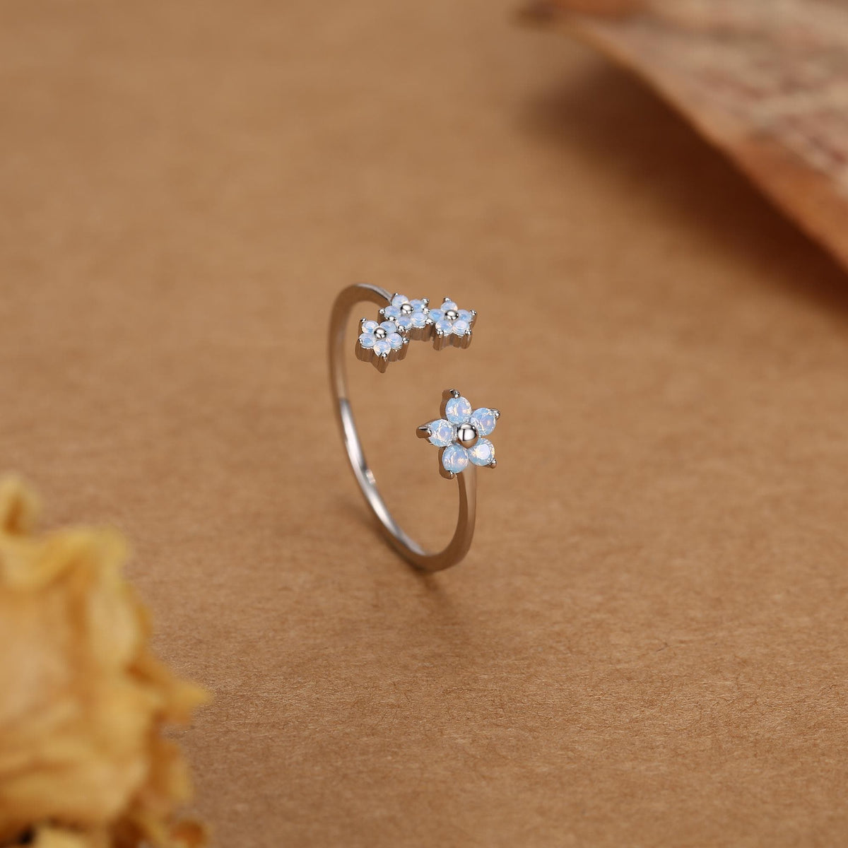 CZ Forget-me-not Flower Bouquet Open Ring