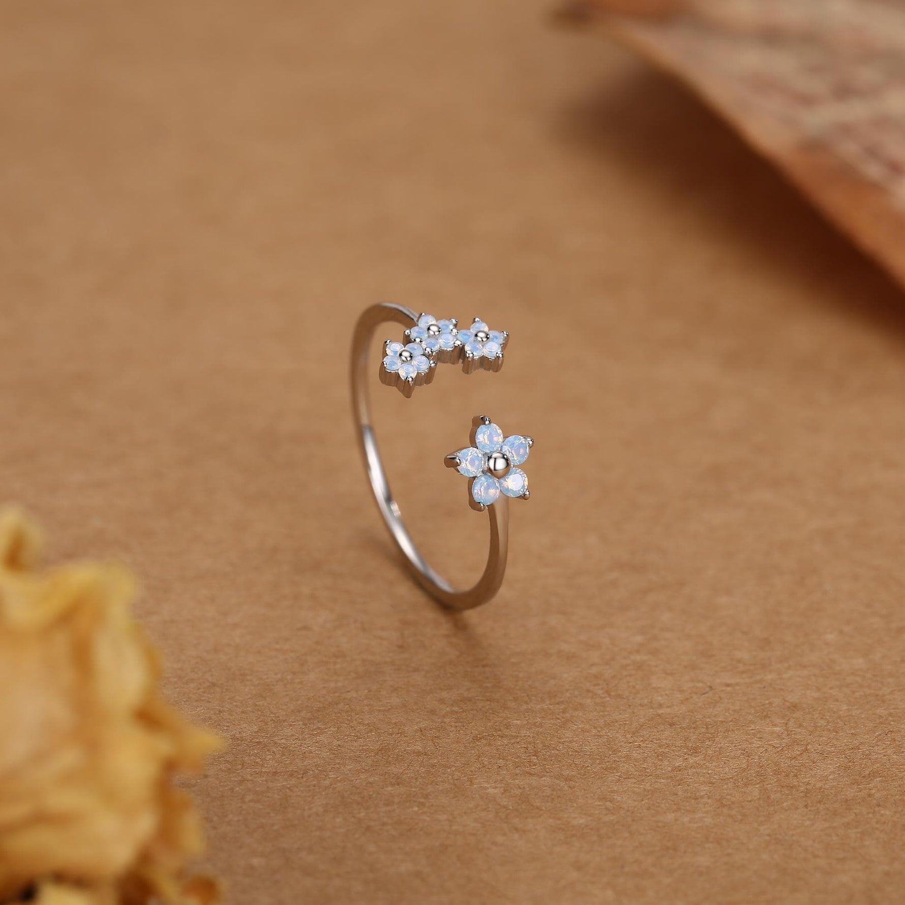 CZ Forget-me-not Flower Bouquet Open Ring