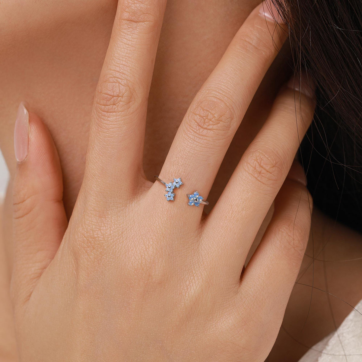 CZ Forget-me-not Flower Bouquet Open Ring