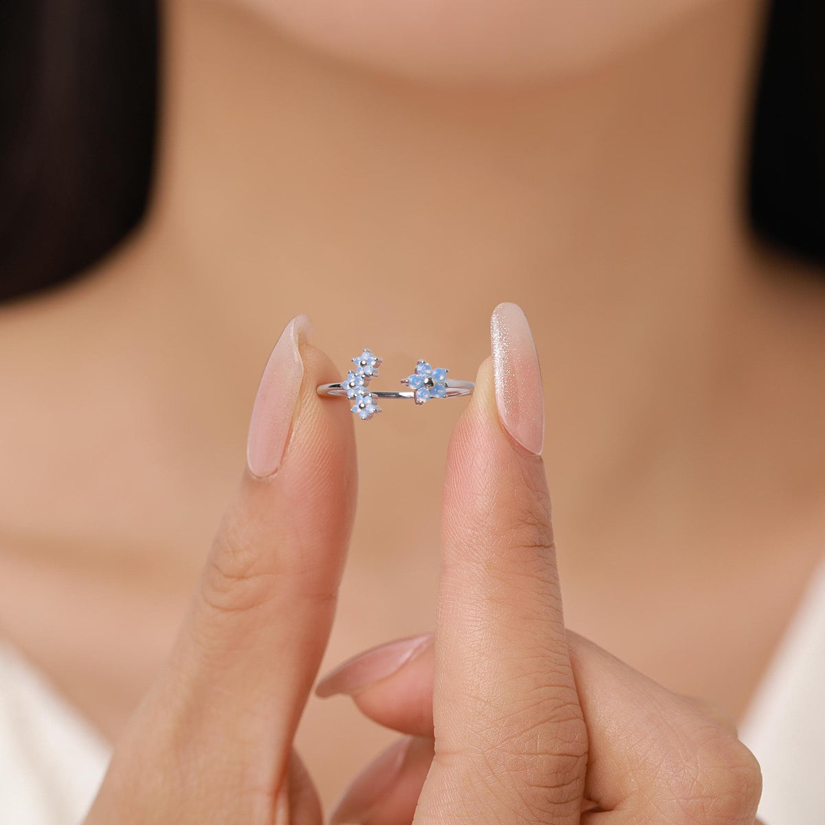 CZ Forget-me-not Flower Bouquet Open Ring