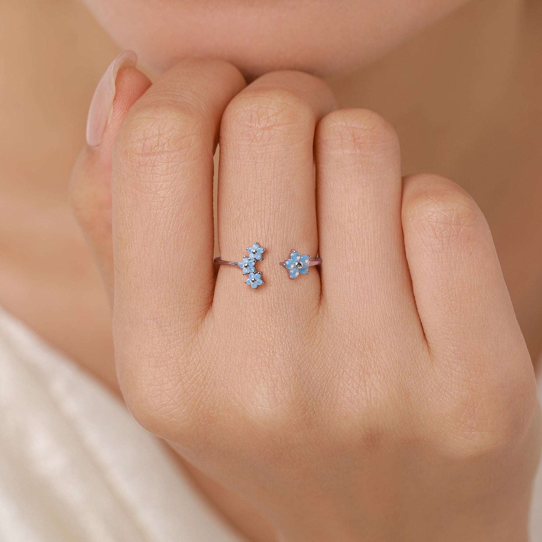 CZ Forget-me-not Flower Bouquet Open Ring