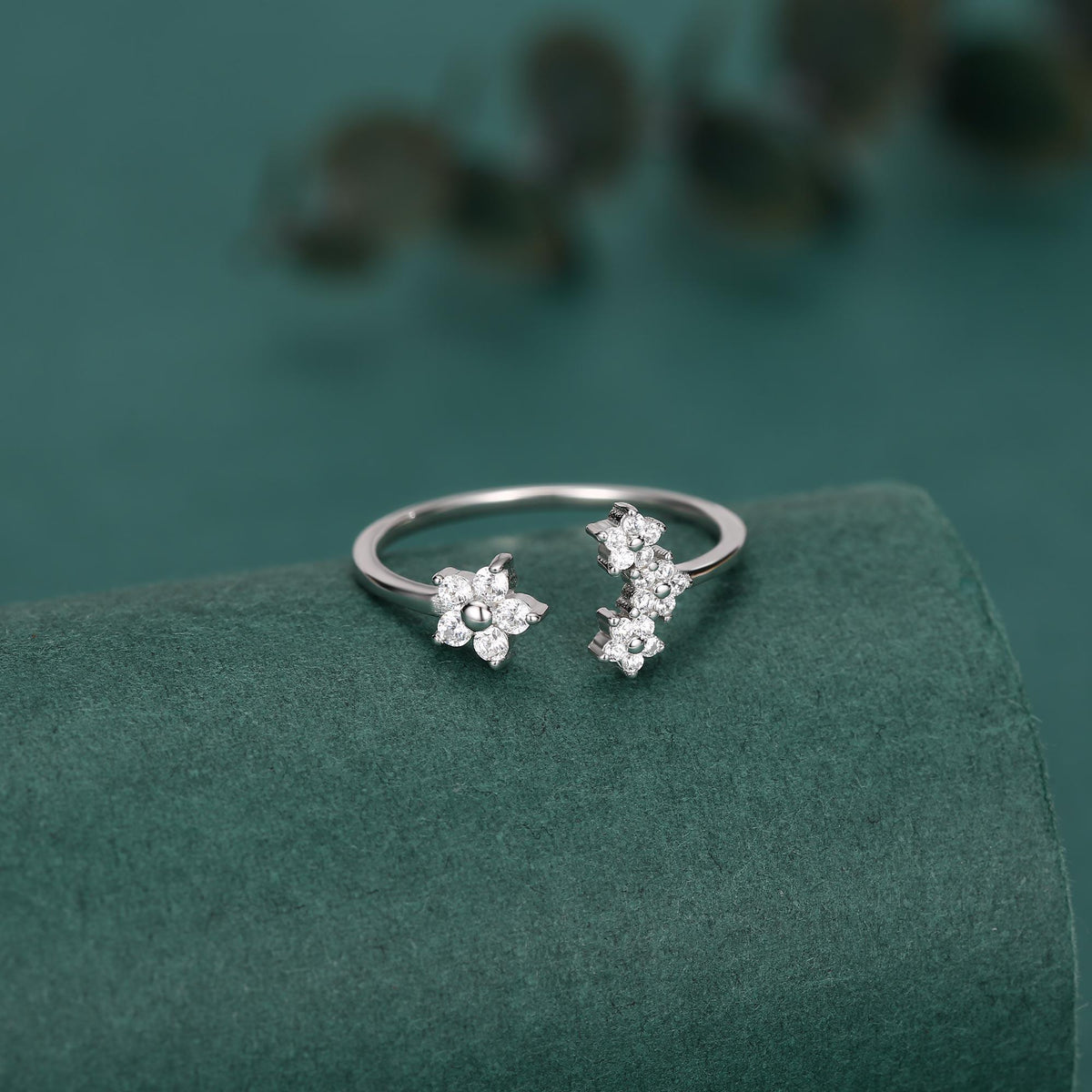 CZ Forget-Me-Not Flower Bouquet Open Ring