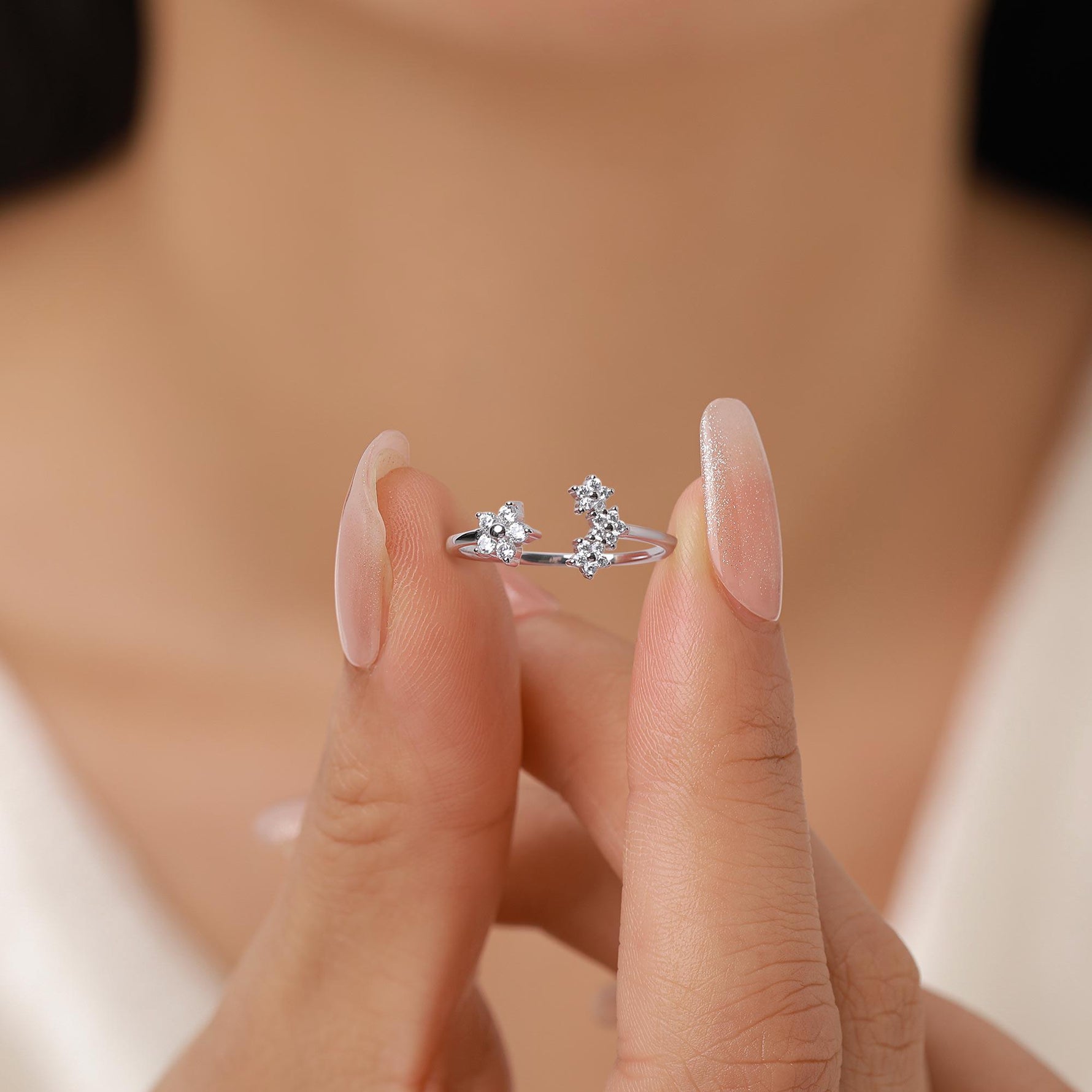 CZ Forget-Me-Not Flower Bouquet Open Ring