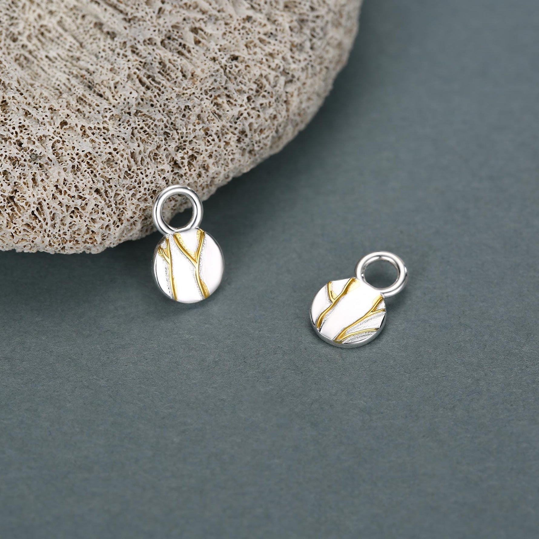 Sterling Silver Kintsugi Disc Earring Charms for Hoop Earrings