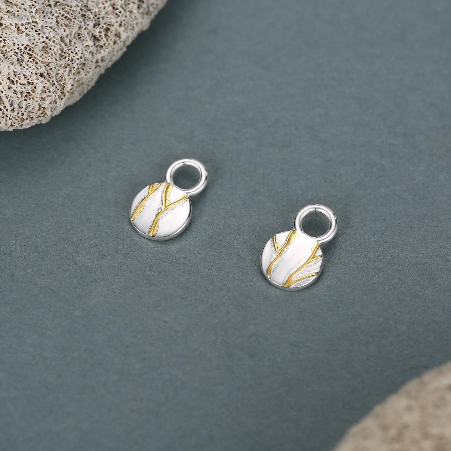 Sterling Silver Kintsugi Disc Earring Charms for Hoop Earrings