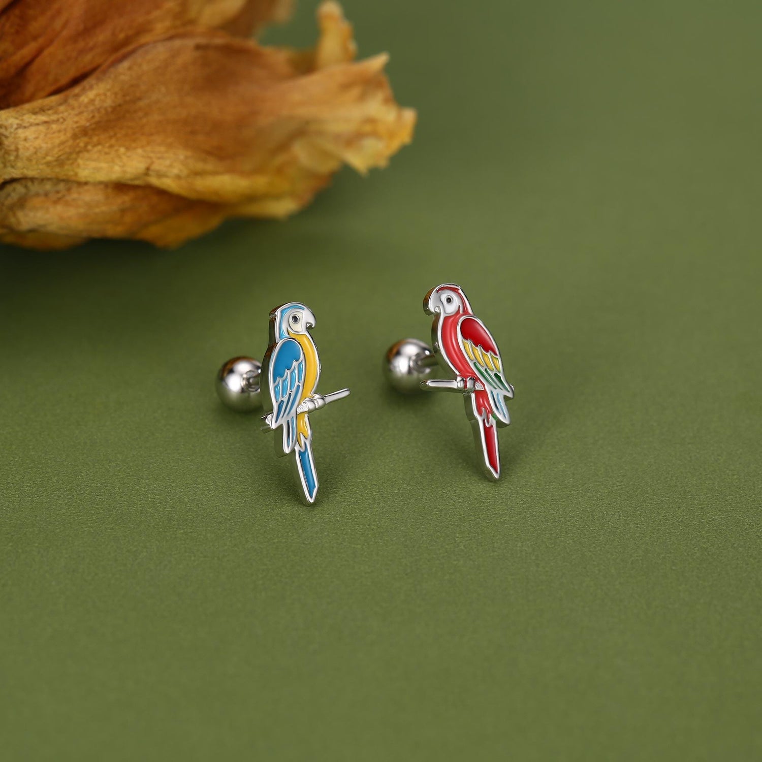 Sterling Silver Parrot Bird 18G Screw Back Earrings