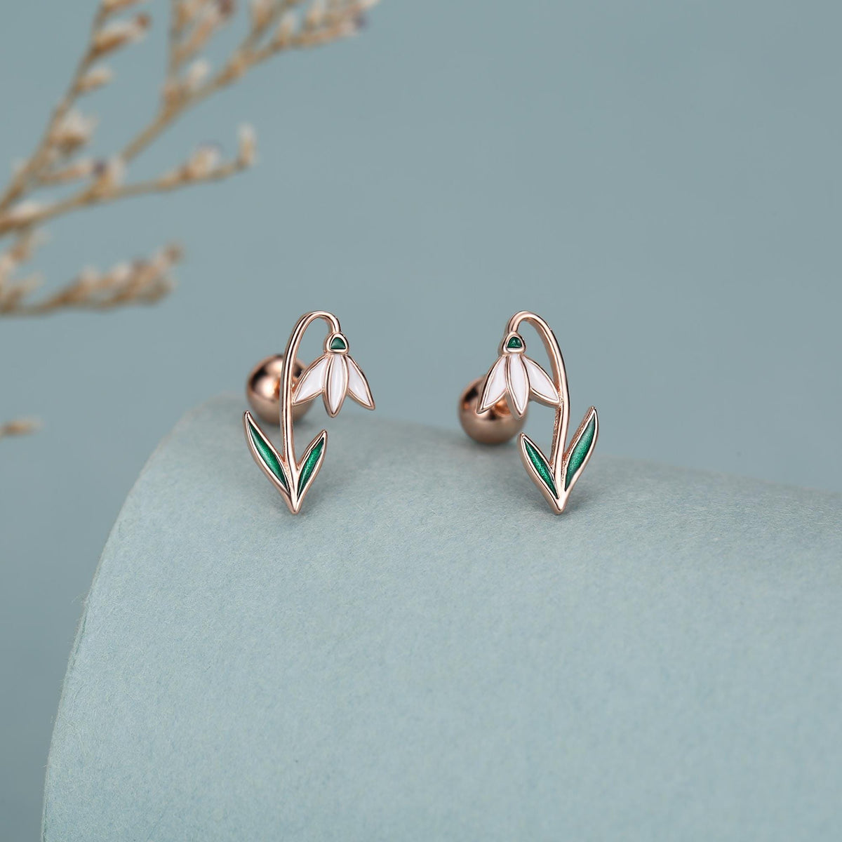 Sterling Silver Snowdrop Flower 18G Screw Back Earrings