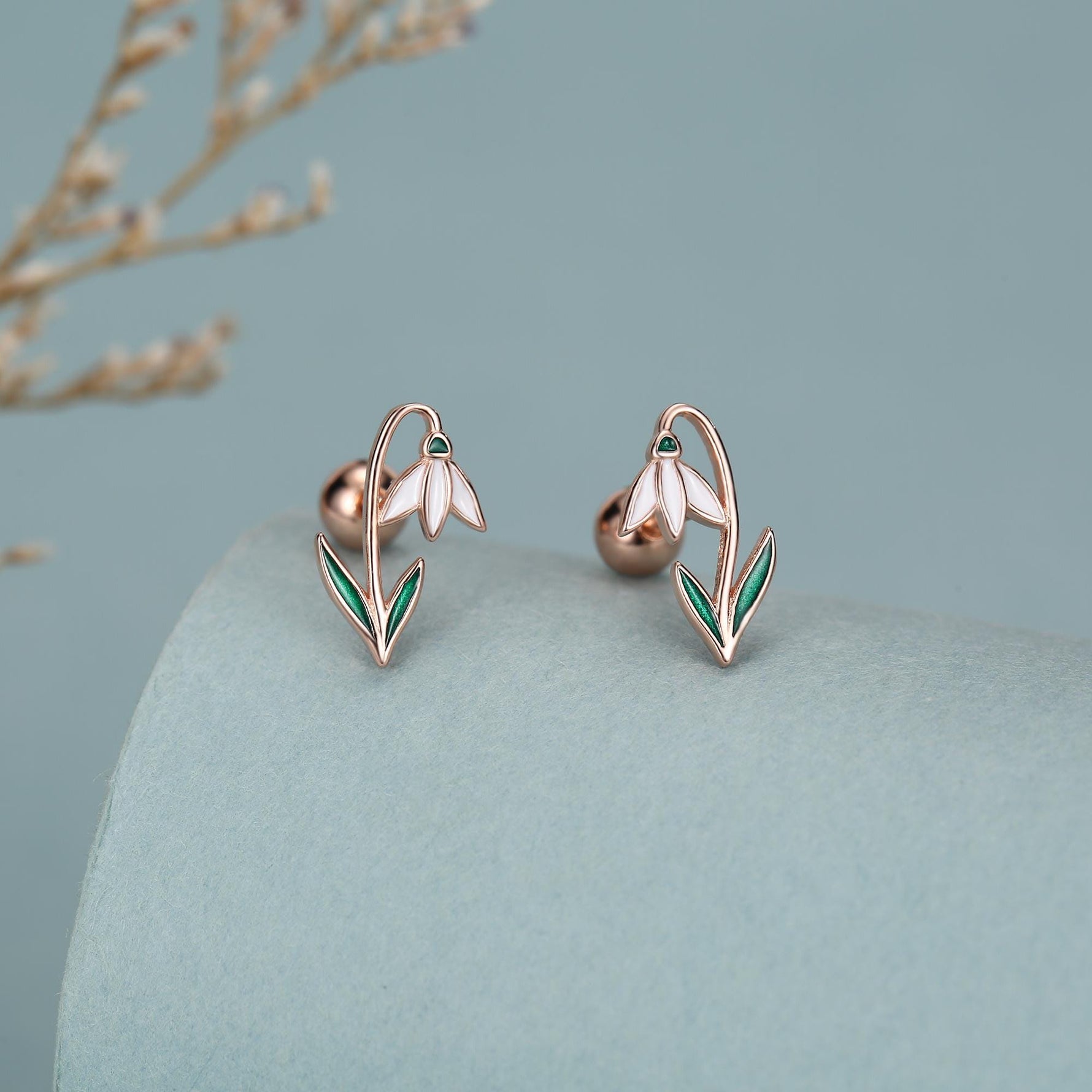 Sterling Silver Snowdrop Flower 18G Screw Back Earrings