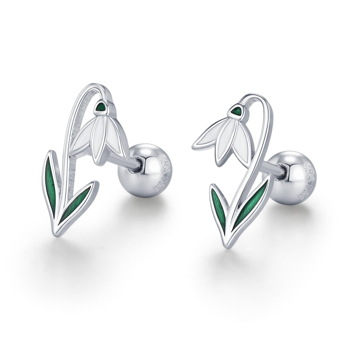 Sterling Silver Snowdrop Flower 18G Screw Back Earrings