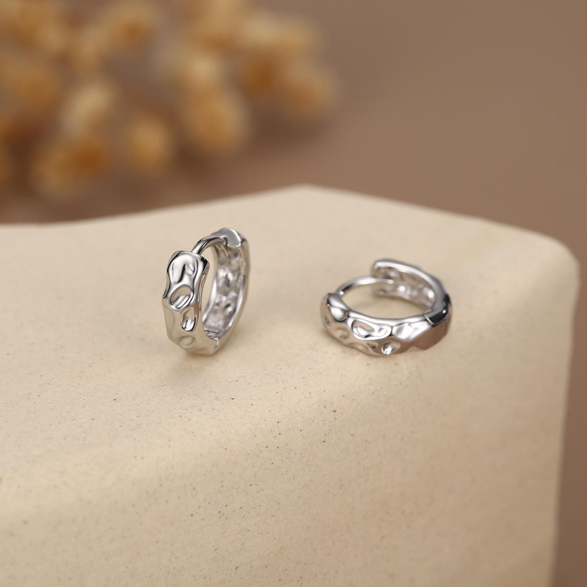 Sterling Silver Organic Molten Huggie Hoop Earrings