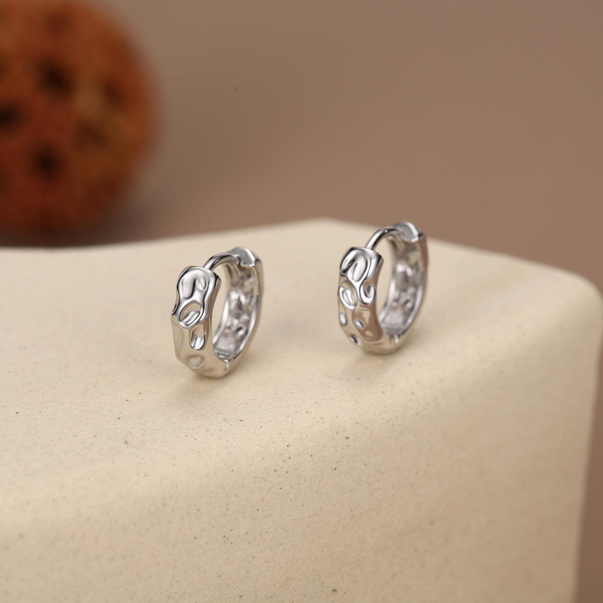 Sterling Silver Organic Molten Huggie Hoop Earrings