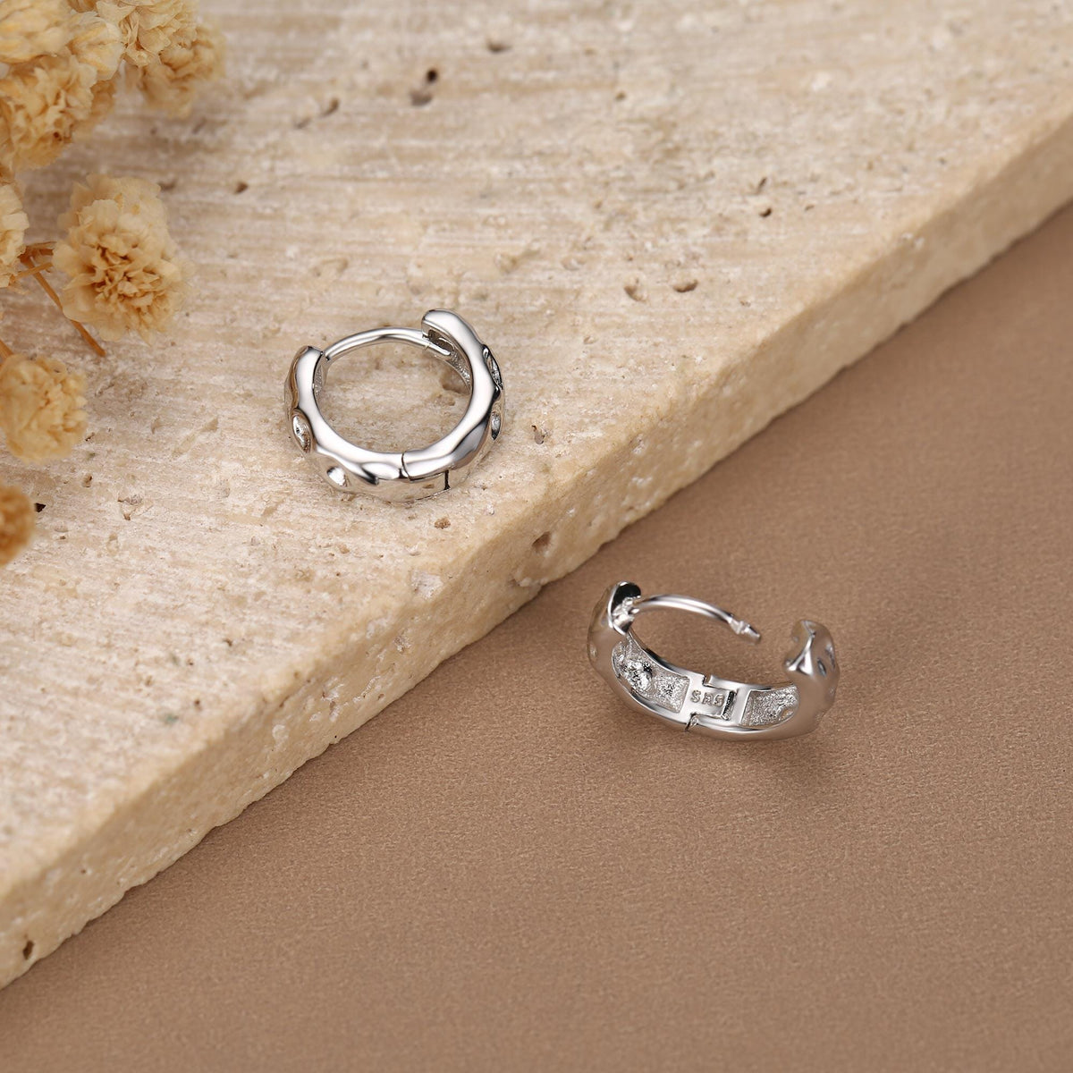 Sterling Silver Organic Molten Huggie Hoop Earrings