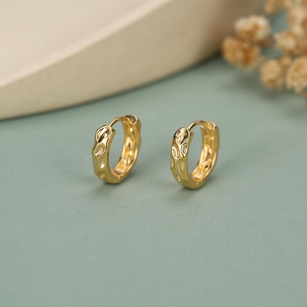 Sterling Silver Organic Molten 10mm Huggie Hoop Earrings