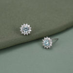 Sterling Silver Aquamarine Blue CZ Flower Stud Earrings