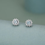 Sterling Silver Aquamarine Blue CZ Flower Stud Earrings