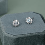 Sterling Silver Aquamarine Blue CZ Flower Stud Earrings
