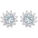 Sterling Silver Aquamarine Blue CZ Flower Stud Earrings
