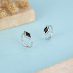 Sterling Silver Black Rhombus CZ Open Hoop Earrings