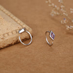 Sterling Silver Amethyst Purple Rhombus CZ Open Hoop Earrings